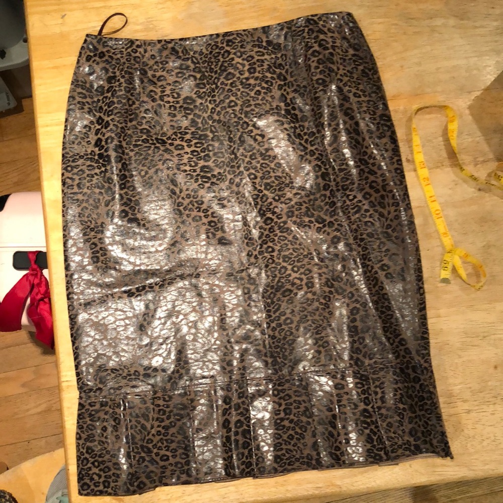 Doncaster Leather Brown/Black Leopard Print Pleated Pencil Skirt
